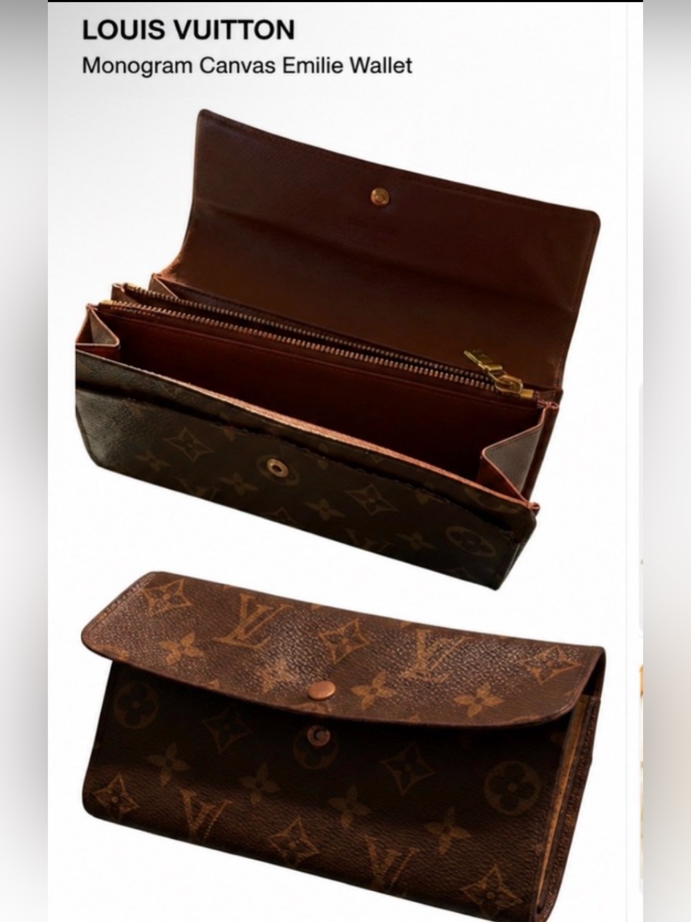 Louis Vuitton Emilie Wallet Monogram Canvas Brown Long Wallet Snap Closure LV - Picture 6 of 15